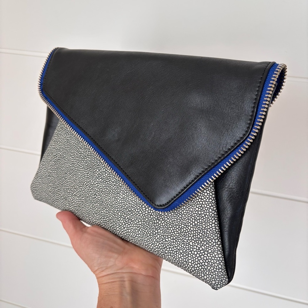 Halogen "Date Night" Asymmetrical Flap Clutch Black Leather - Picture 16 of 16